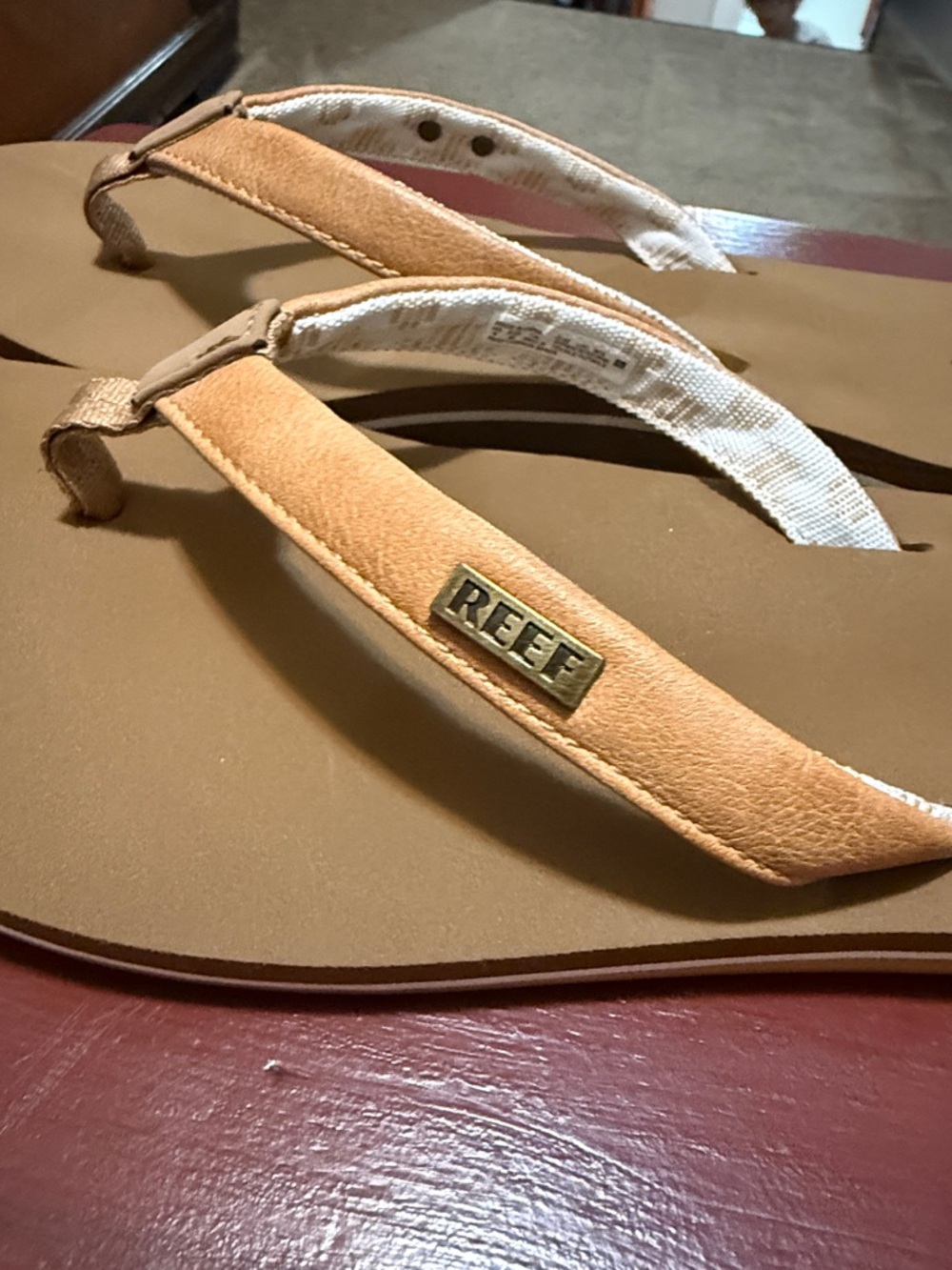 Reef Leather Flip Flops in Tan and Cream - Picture 5 of 6